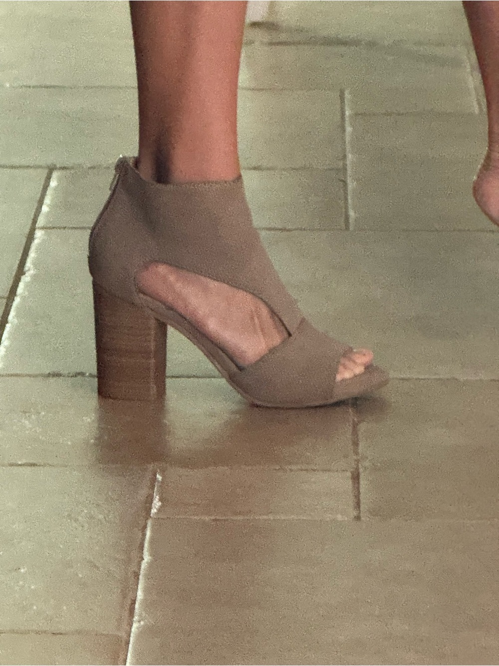 Kenneth Cole Taupe Cutout Peep-Toe Block Heel Ankle Boot